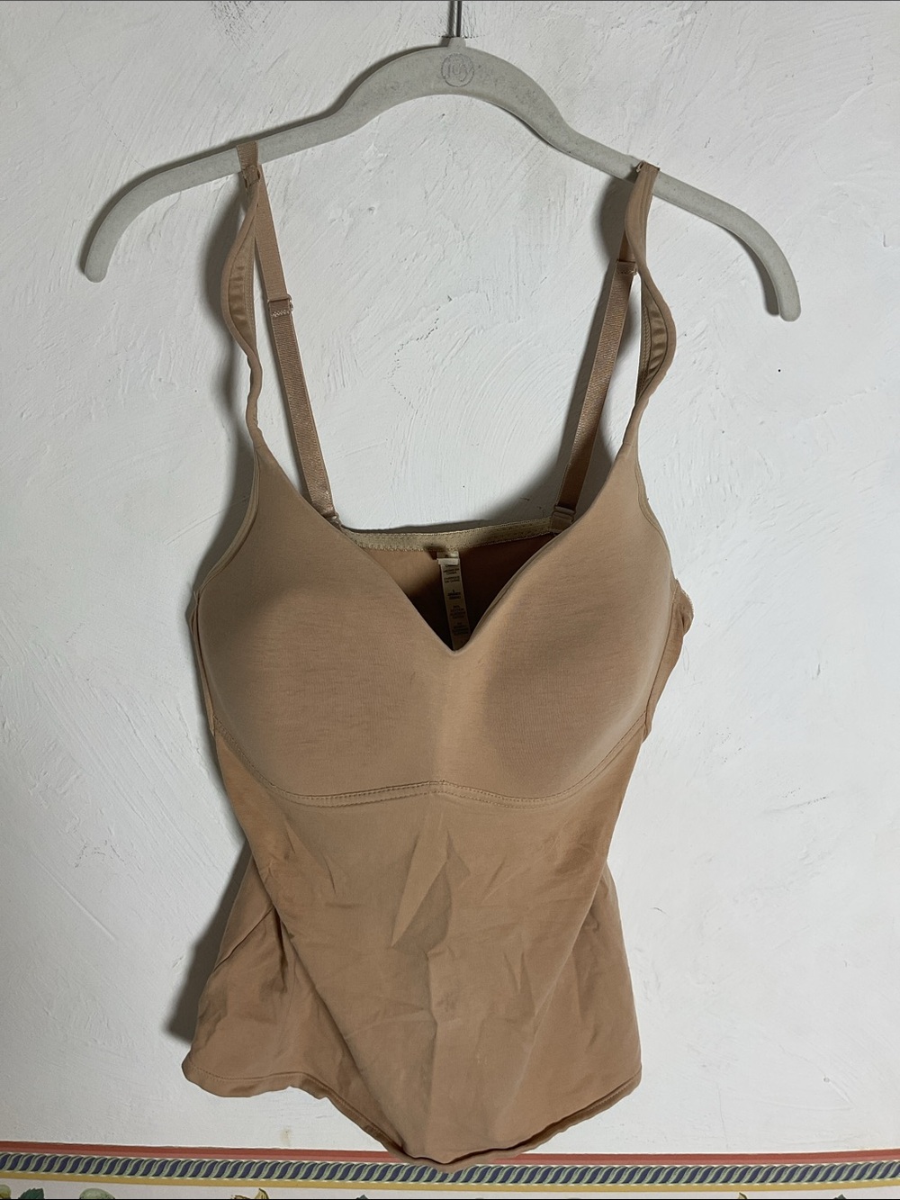 Rhonda Shear Nude Tan Cotton Molded Cup Wireless Camisole Tank Size L